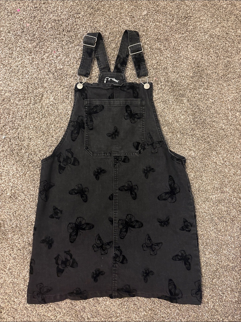art class Black Butterfly Denim Overall Dress